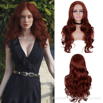 FZY Wholesale Price Good Omens Cosplay copper red orange color long body wave Synthetic hair Wigs Vendor